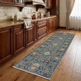 8' Blue And Rust Medallion Runner Rug With Fringe