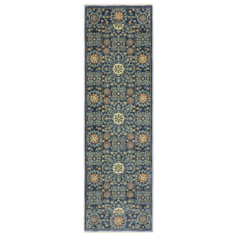 8' Blue And Rust Medallion Runner Rug With Fringe