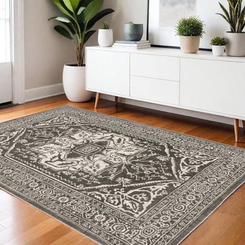 4' X 6' Gray And Ivory Oriental Area Rug