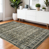 4' X 6' Charcoal And Blue Oriental Distressed Area Rug