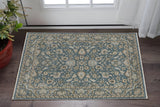 2' X 3' Blue And Beige Oriental Area Rug With Fringe