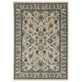 2' X 3' Beige And Blue Oriental Area Rug With Fringe