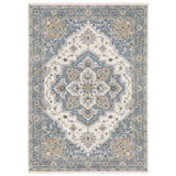 2' X 3' Blue And Ivory Medallion Distressed Area Rug With Fringe