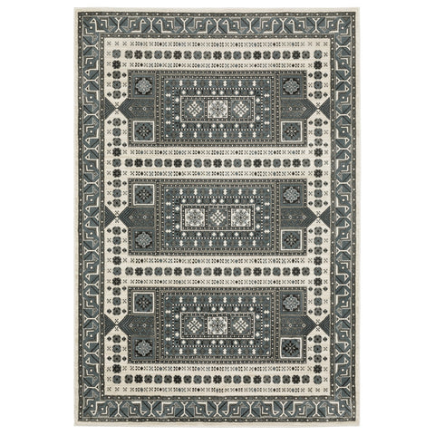 3' X 5' Gray And Blue Medallion Area Rug