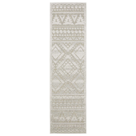 8' Beige And Ivory Tribal Runner Rug