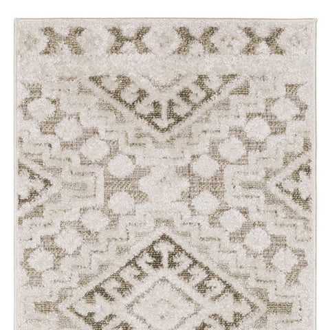 8' Beige And Brown Tribal Runner Rug