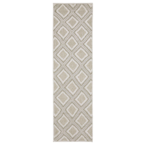 8' Gray And Beige Diamond Runner Rug