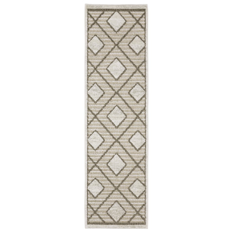 8' Beige And Brown Geometric Runner Rug