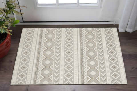 3' X 5' Gray And Beige Tribal Area Rug