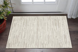 3' X 5' Ivory And Brown Striped Distressed Area Rug