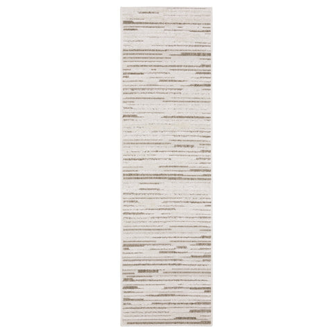 8' Ivory And Brown Striped Distressed Runner Rug