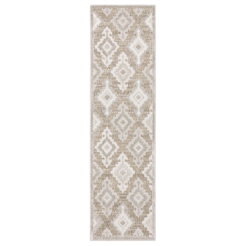 8' Beige And Gray Oriental Runner Rug