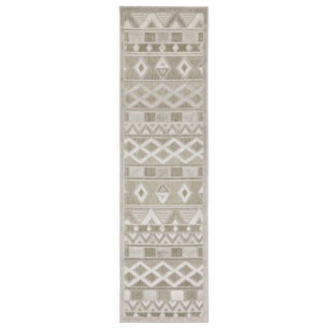 8' Beige And Gray Geometric Runner Rug