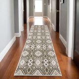 8' Brown And Beige Tribal Runner Rug