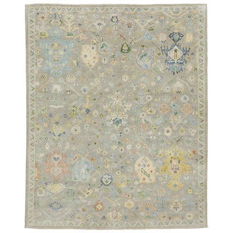 2' X 3' Gray Blue And Yellow Wool Oriental Hand Knotted Area Rug With Fringe