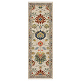 6' Ivory Red And Blue Oriental Runner Rug With Fringe