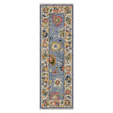 6' Blue Green And Ivory Oriental Runner Rug With Fringe
