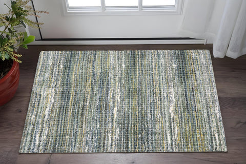 2' X 3' Green And Blue Geometric Distressed Area Rug