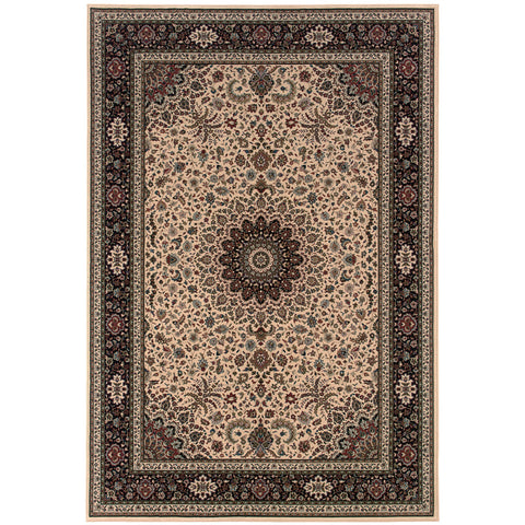 2' X 3' Ivory And Black Oriental Area Rug