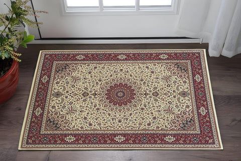 2' X 3' Ivory And Red Oriental Area Rug