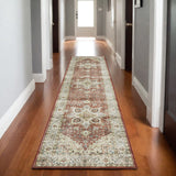 8' Red And Ivory Oriental Distressed Runner Rug