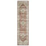 8' Red And Ivory Oriental Distressed Runner Rug