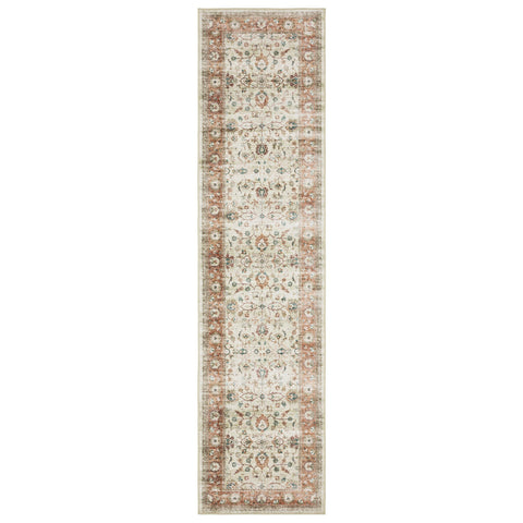 8' Ivory And Rust Oriental Distressed Runner Rug