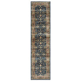 8' Blue And Rust Oriental Distressed Runner Rug