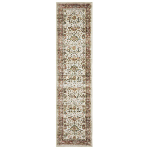 8' Ivory Oriental Distressed Runner Rug