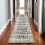 8' Gray And Ivory Oriental Distressed Runner Rug
