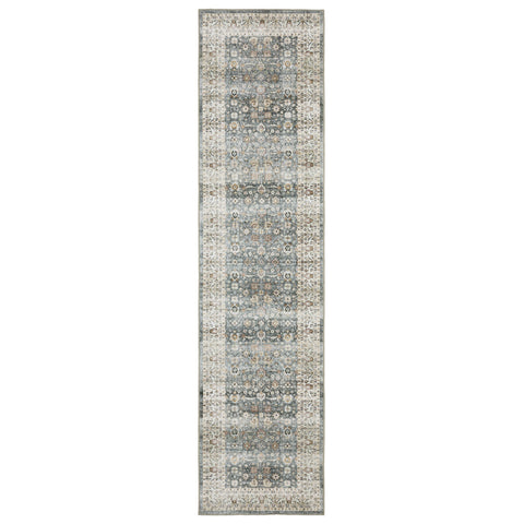 8' Gray And Ivory Oriental Distressed Runner Rug