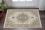 3' X 5' Ivory And Gold Medallion Distressed Area Rug With Fringe