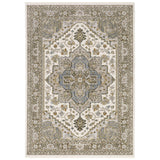 3' X 5' Ivory And Gold Medallion Distressed Area Rug With Fringe