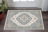 3' X 5' Blue And Ivory Medallion Distressed Area Rug With Fringe