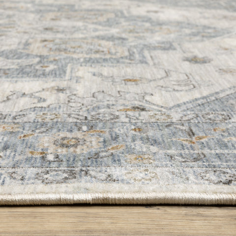 3' X 5' Blue And Ivory Medallion Distressed Area Rug With Fringe
