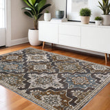 4' X 6' Gray And Blue Medallion Area Rug
