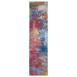 8' Blue Ivory And Orange Abstract Distressed Runner Rug