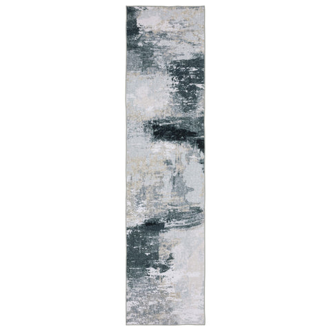 8' Ivory And Gray Abstract Distressed Runner Rug