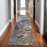 8' Blue And Rust Abstract Distressed Runner Rug