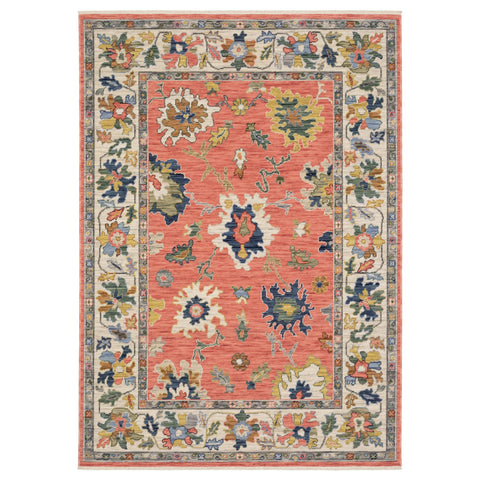 3' X 5' Salmon Blue And Yellow Oriental Area Rug With Fringe