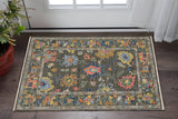 3' X 5' Gray Yellow And Blue Oriental Area Rug With Fringe