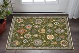 3' X 5' Green Gray And Light Blue Oriental Area Rug With Fringe