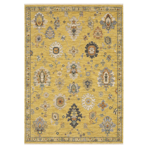 3' X 5' Yellow Ivory And Gray Oriental Area Rug With Fringe