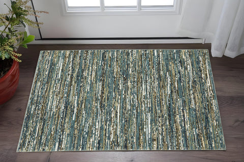 3' X 5' Blue Brown And Ivory Striped Area Rug