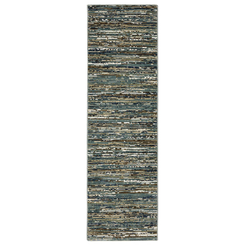 8' Blue Brown And Ivory Striped Runner Rug