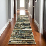 8' Beige And Blue Abstract Runner Rug