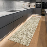 8' Ivory And Brown Abstract Runner Rug