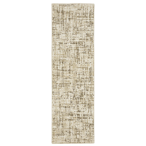 8' Ivory And Brown Abstract Runner Rug