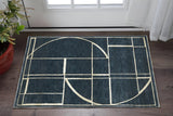 3' X 5' Blue And Ivory Geometric Area Rug
