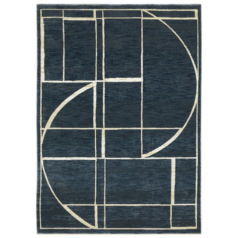 3' X 5' Blue And Ivory Geometric Area Rug